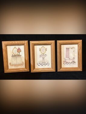 Triptych Oak Picture Frame Set with Beige Artwork